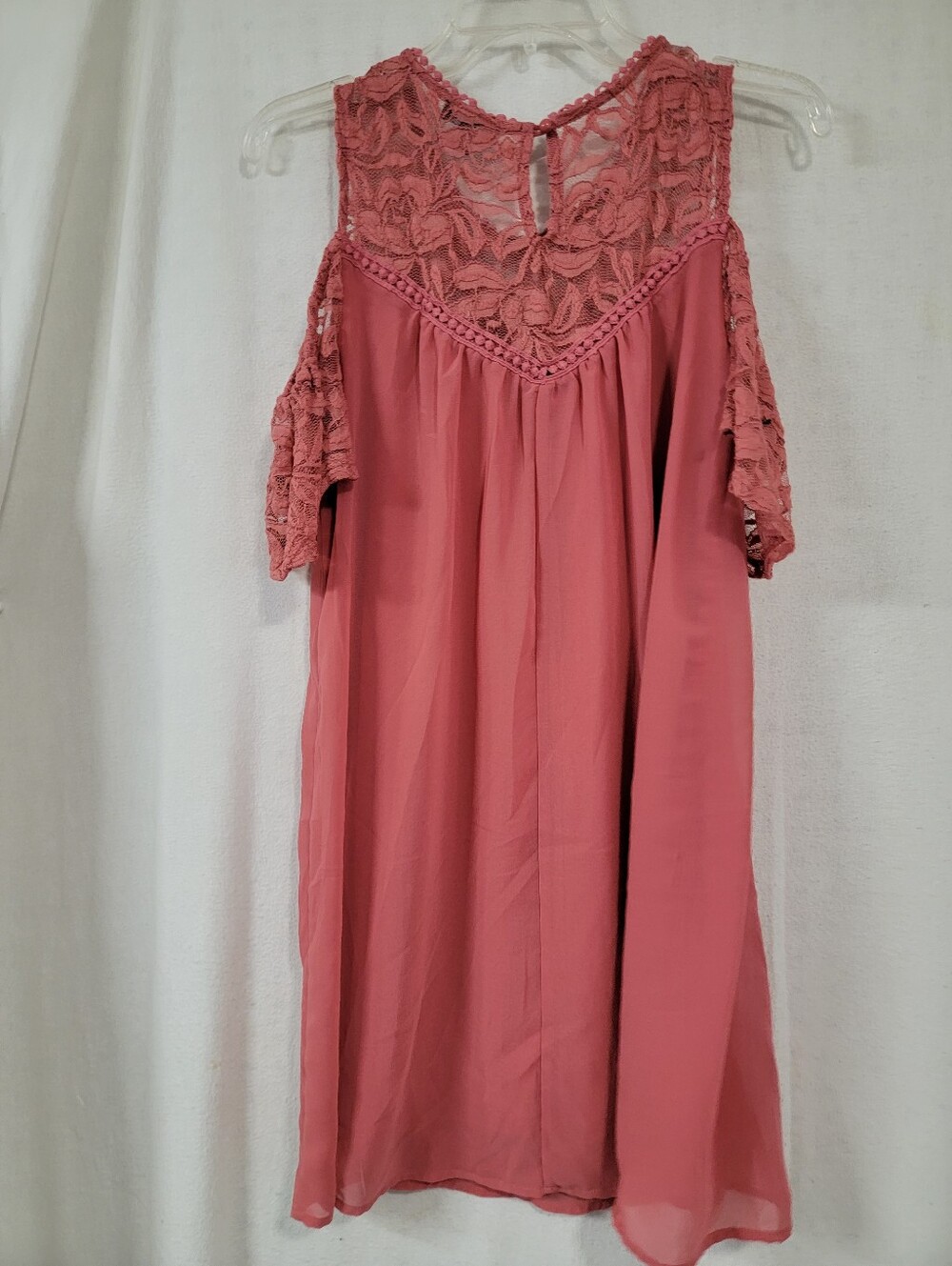 As U Wish Rose Pink Lace Cold-Shoulder Midi Dress